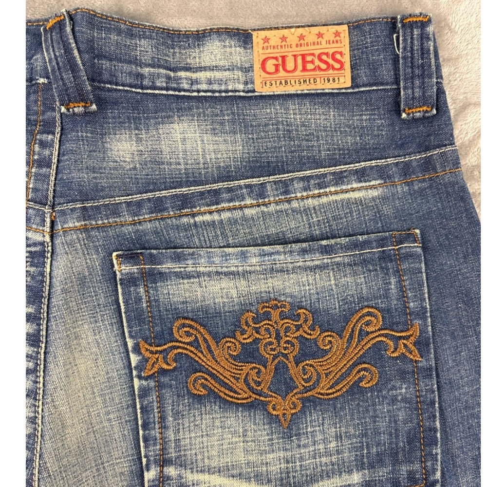Guess Jeans Mens 34 X629A057 Blue Embroidered Crosshatch Denim EUC - Picture 10 of 10
